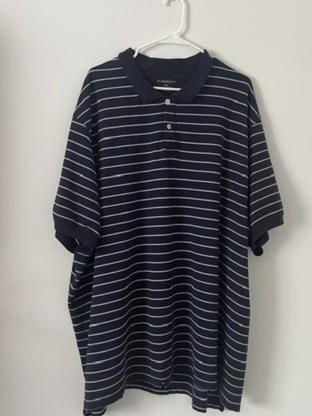 Harbor Bay Big + Tall Striped Polo Shirt – Navy Blue & White – 6XL
